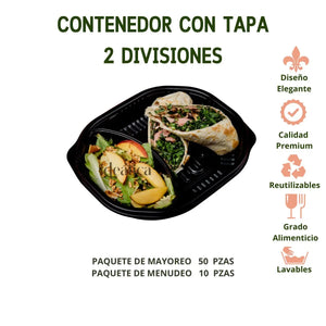 Contenedor con Tapa para Alimentos o Comida Plastico 2 Divisiones INIX
