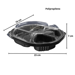 Contenedor con Tapa para Alimentos o Comida Plastico 3 Divisiones Ovalado - ( 10 Pzas / 50 Pzas ) IN