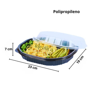 Contenedor con Tapa para Alimentos o Comida Plastico sin Divisiones Ovalado  - 50 Pzas IN