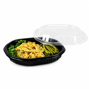 Contenedor con Tapa para Alimentos o Comida Plastico sin Divisiones Ovalado  - 50 Pzas