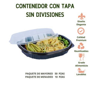 Contenedor con Tapa para Alimentos o Comida Plastico sin Divisiones Ovalado  - ( 10 Pzas / 50 Pzas ) IN