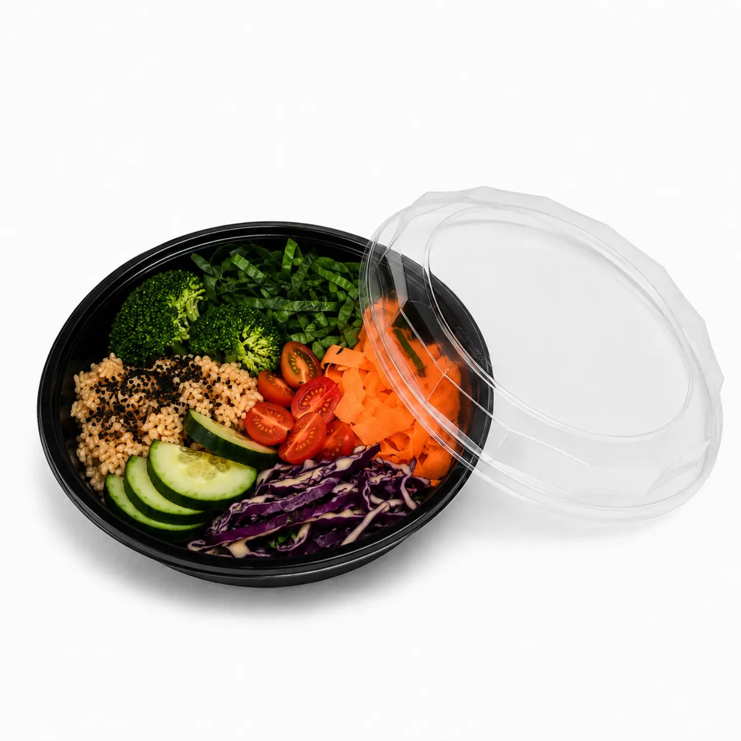 Contenedor con Tapa para Alimentos, Ensaladas o Comida Plastico Redondo  - 50 Pzas