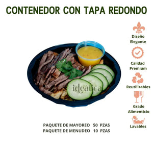 Contenedor con Tapa para Alimentos, Ensaladas o Comida Plastico Redondo  - ( 10 Pzas / 50 Pzas ) IN