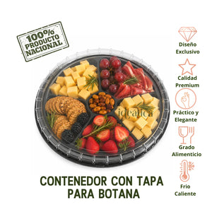 Contenedor con Tapa para Botanero o Alimentos Plastico Redondo 5 Divisiones  - 50 Pzas