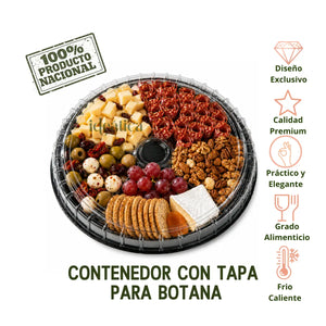 Contenedor con Tapa para Botanero o Alimentos Plastico Redondo 5 Divisiones  - 50 Pzas