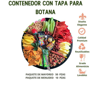 Contenedor con Tapa para Botanero o Alimentos Plastico Redondo 5 Divisiones  - ( 10 Pzas / 50 Pzas ) IN