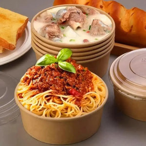 Contenedor con Tapa para Ensaladas, Alimentos o Comida Kraft Redondo - ( 20 Pzas / 100 Pzas ) IN