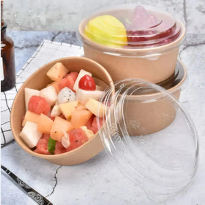 Contenedor con Tapa para Ensaladas, Alimentos o Comida Kraft Redondo - ( 20 Pzas / 100 Pzas ) IN