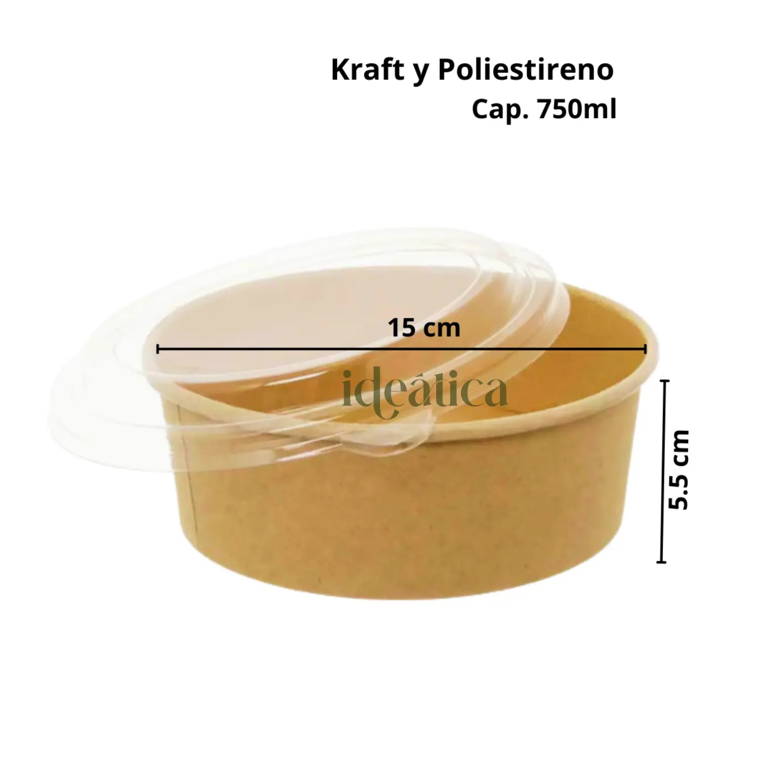 Contenedor con Tapa para Ensaladas, Alimentos o Comida Kraft Redondo IN