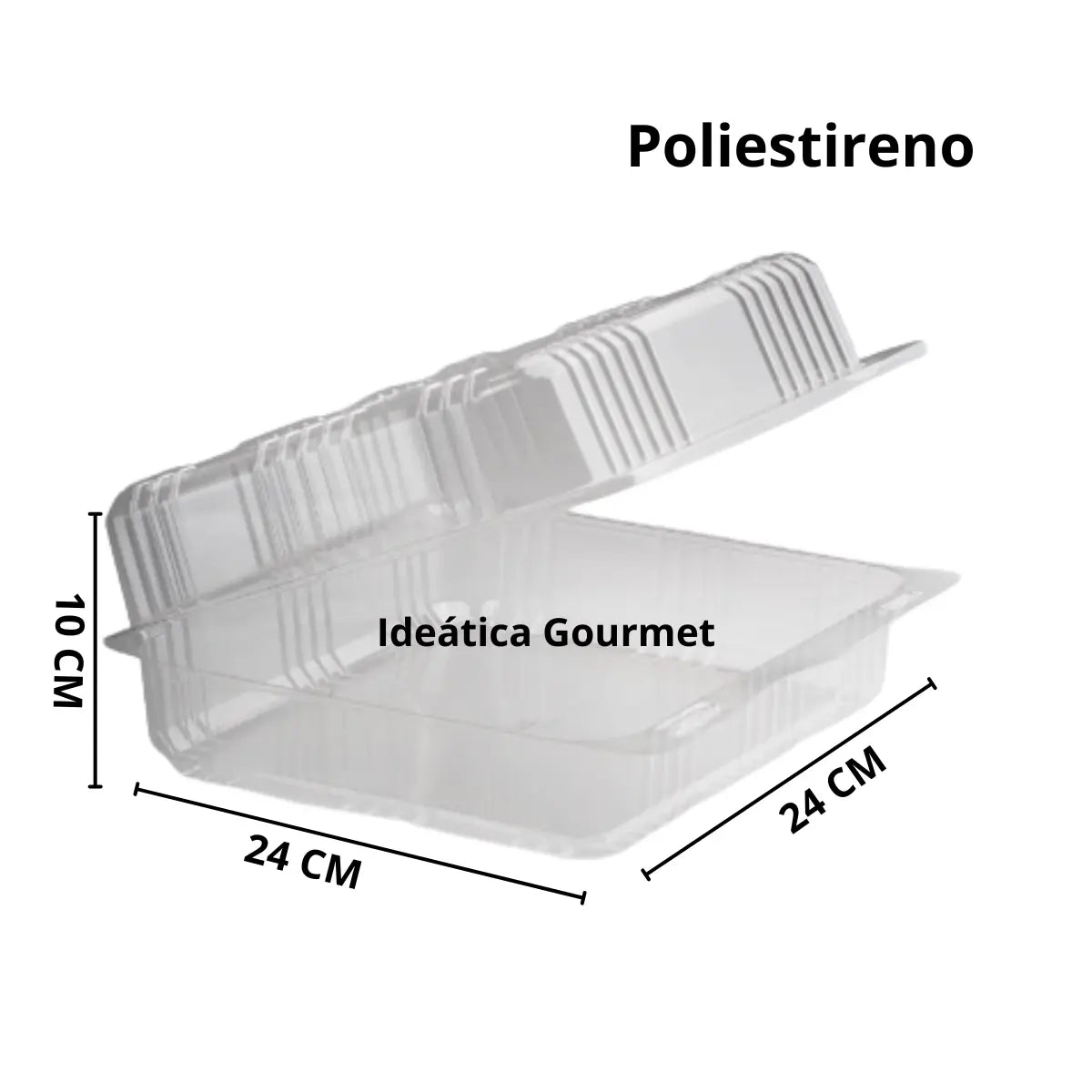 Contenedor Tipo Almeja con Bisagra 24x24 Para Alimentos, Ensaladas, Postres o Comida Plástico Rectangular IN