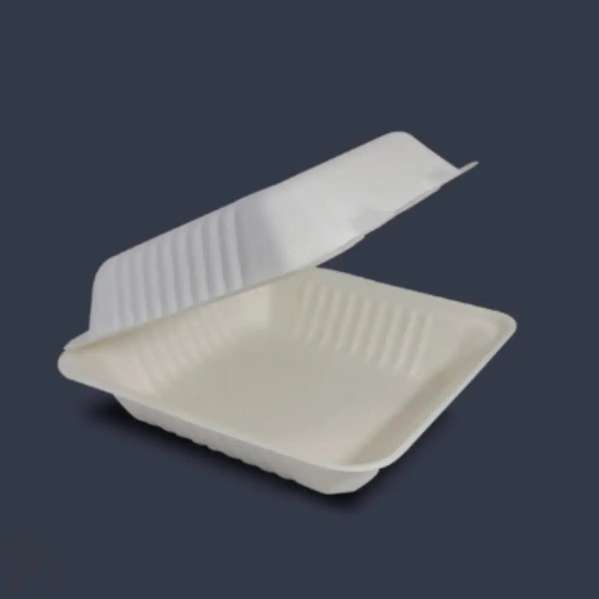 Contenedor Tipo Almeja con Bisagra Biodegradable Compostable para Alimentos o Comida sin Divisiones Cuadrangular IN