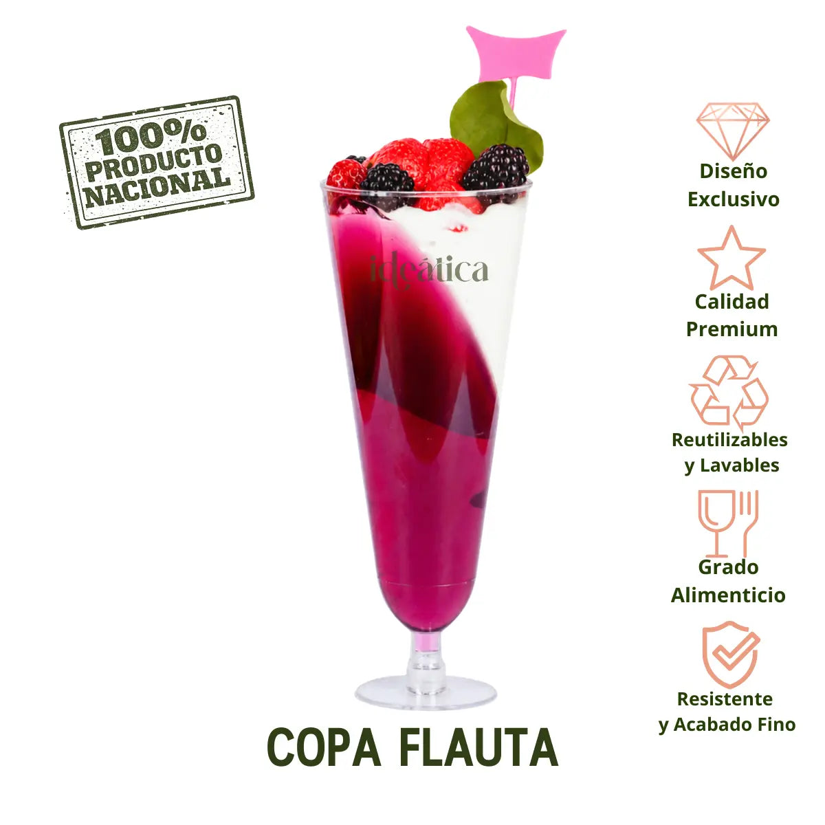 Copa Flauta 12 Oz para Bebidas Postres y Catering - 10 Pzas y 60 Pzas