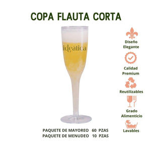 Copa Flauta Corta para Postres o Bebidas Flauta Re-utilizable Candy Bar Catering 6 Oz PLASTHO