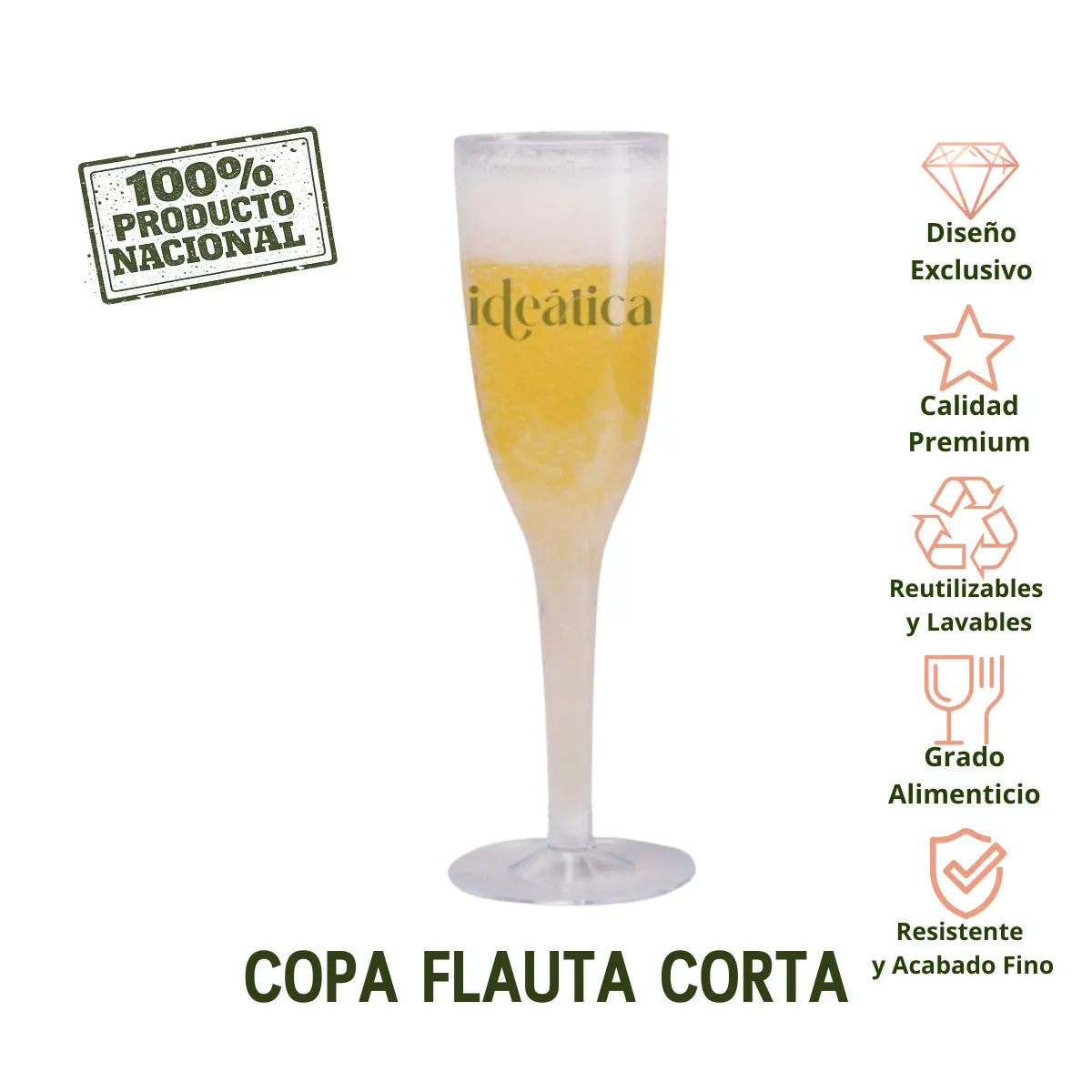 Copa Flauta Corta para Postres o Bebidas Flauta Re-utilizable Candy Bar Catering 6 Oz 60 pzas PLASTHO