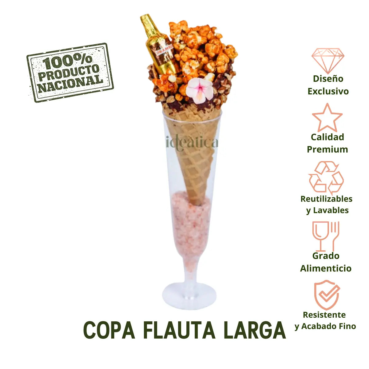 Copa Flauta Larga para Postres Re-utilizable Candy Bar Catering 6 Oz IA