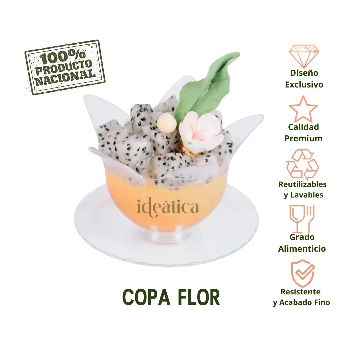 Copa Flor para Postres Chica con Base Re-utilizable Candy Bar Catering 2.5 Oz IA