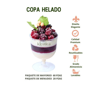 Copa Helado para Bebidas o Postres Re-utilizable Candy Bar Catering 8 Oz PLASTHO