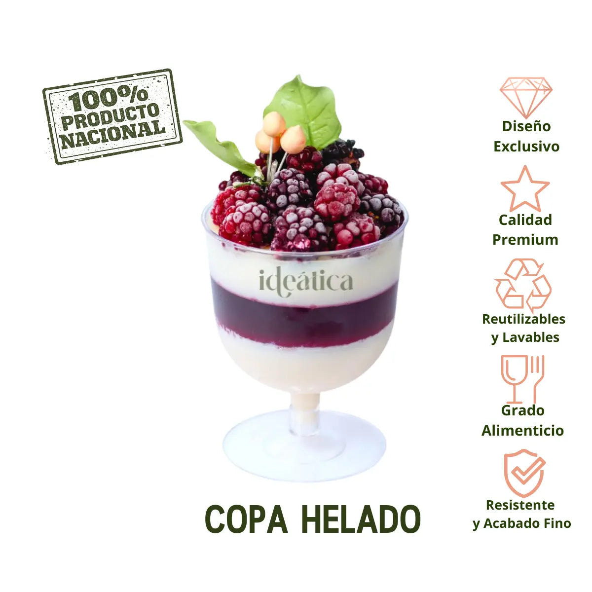 Copa Helado para Bebidas o Postres Re-utilizable Candy Bar Catering 8 Oz PT