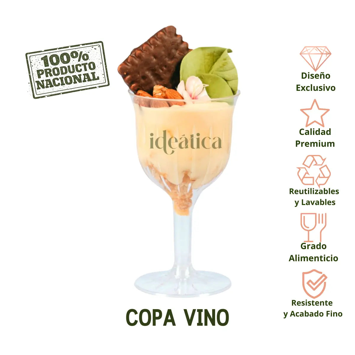 Copa Vino para Bebidas o Postres Re-utilizable Candy Bar Catering 5 Oz IA