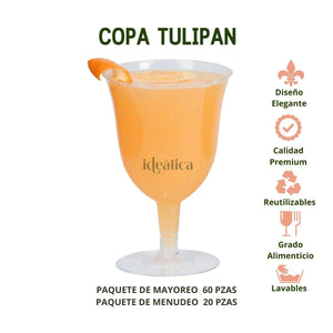 Copa para Bebidas o Postres Tulipan Re-utilizable Candy Bar Catering 8 Oz PLASTHO