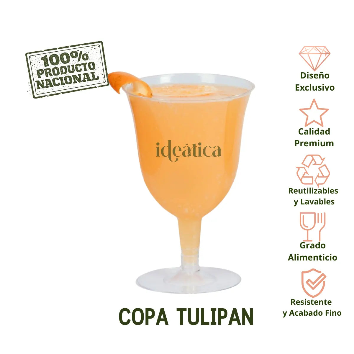 Copa para Bebidas o Postres Tulipan Re-utilizable Candy Bar Catering 8 Oz PT