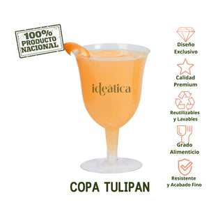 Copa para Bebidas o Postres Tulipan Re-utilizable Plastico Catering - 8 Oz / 237 ml  80 Pzas