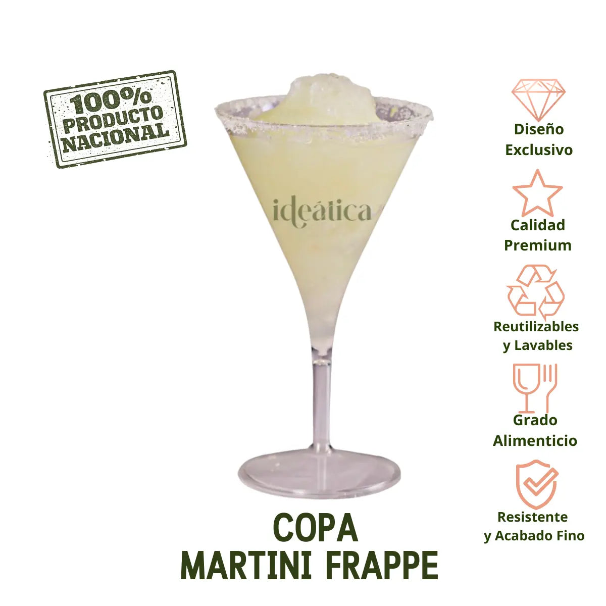 Copa para Postres o Bebidas Martini Frappe Re-utilizable Candy Bar Catering 7 Oz 60 pzas IA
