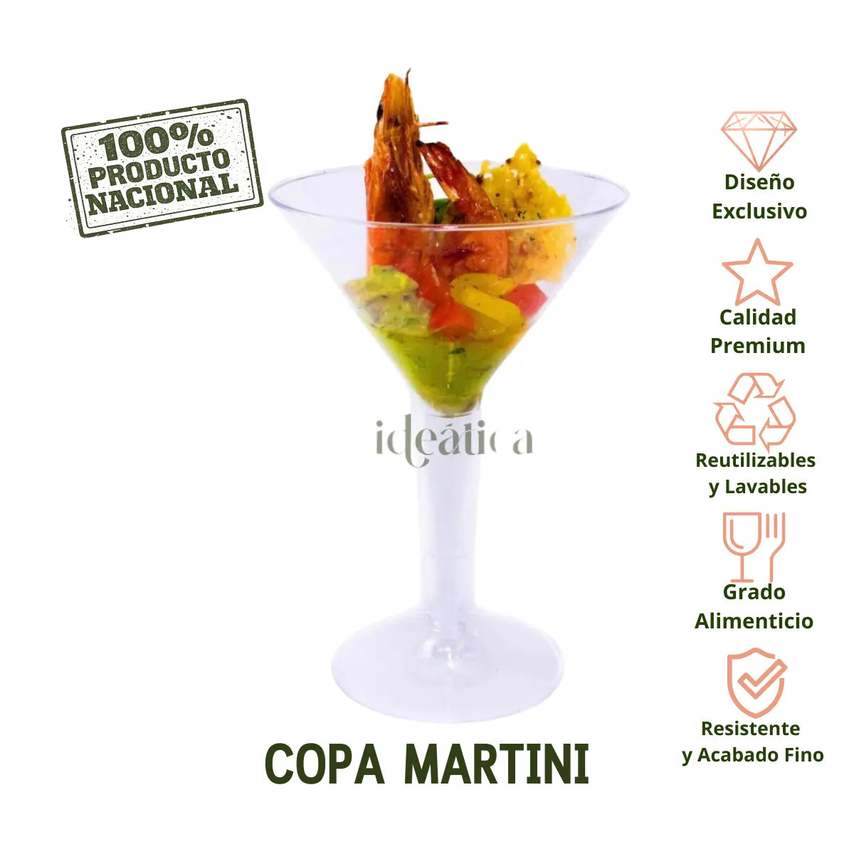 Copa para Postres o Bebidas Martini Re-utilizable Candy Bar Catering 5.5 Oz 60 pzas IA