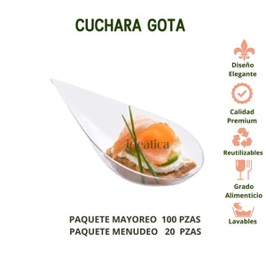 Cuchara Gota para Canapes o Comida Molecular Re-utilizable Plastico Catering ( 20 Pzas / 100 Pzas ) IA
