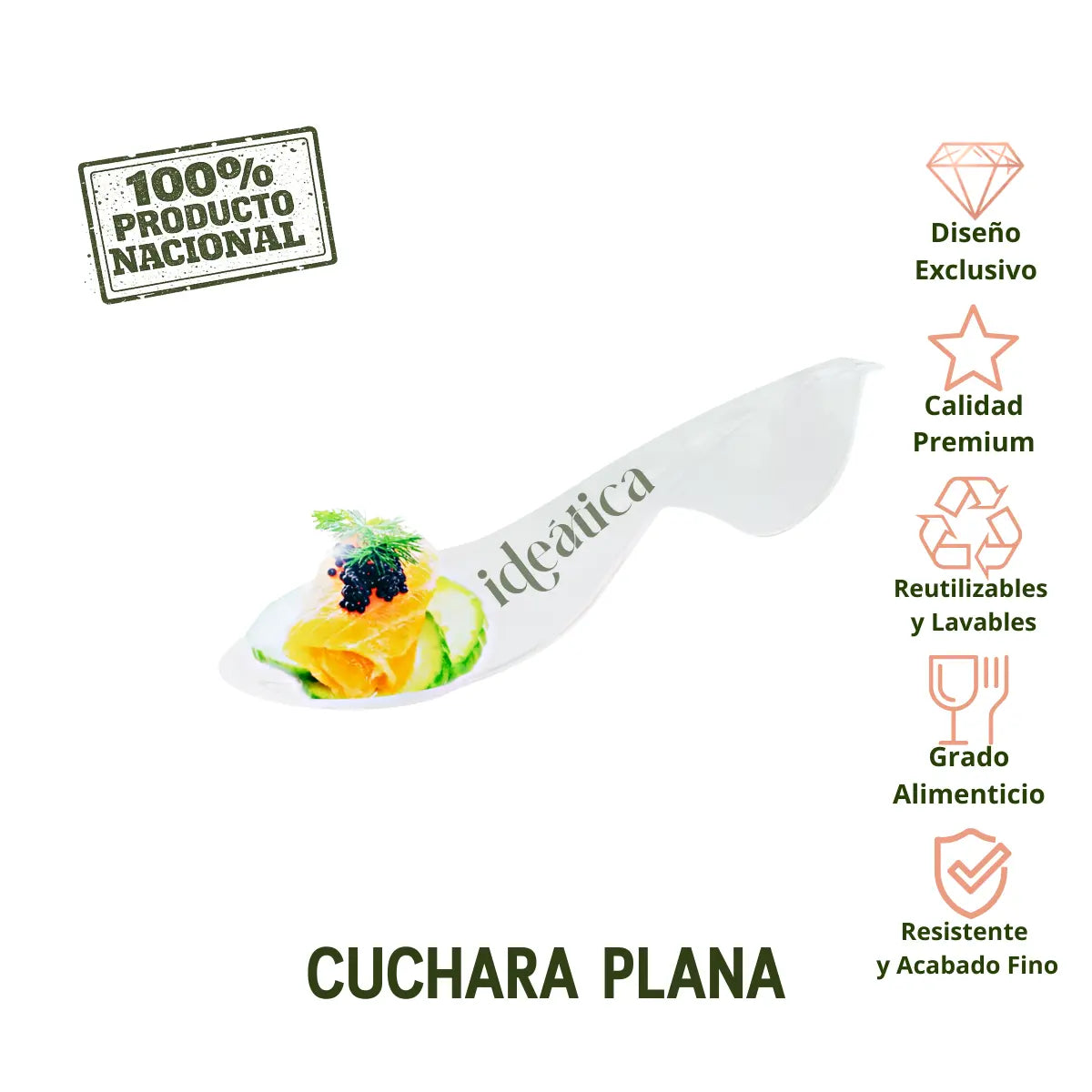 Cuchara Plana para Postres o Comida Molecular Re-utilizable Candy Bar Catering 100 pzas IA