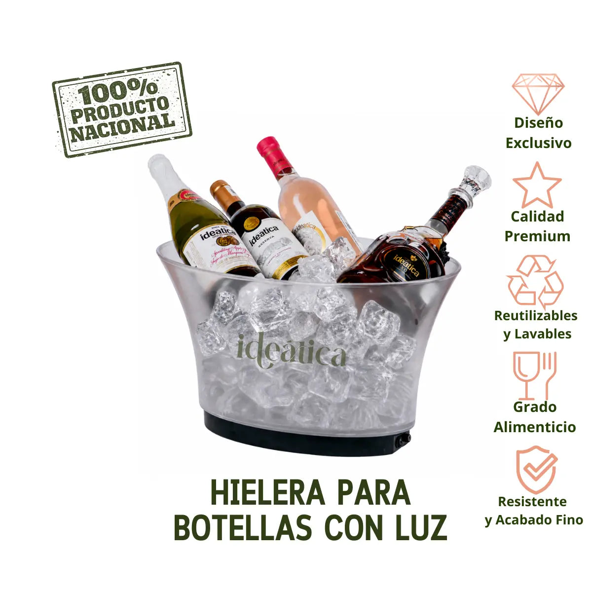 Hielera para Botellas Acrilico Grande con Iluminacion Eventos y Catering