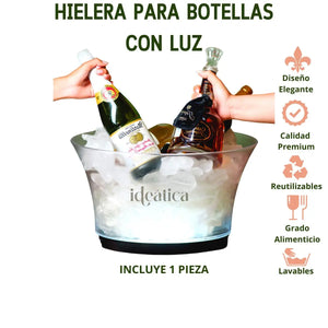 Hielera para Botellas Acrilico Grande con Luz Led Recargable Transparente Clarificada Eventos y Catering IA