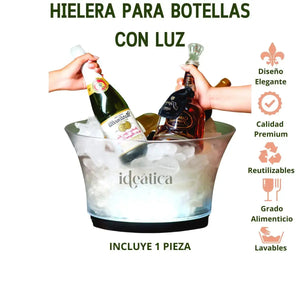 Hielera para Botellas Acrilico Grande con Luz Led Recargable Transparente Clarificada Eventos y Catering IA