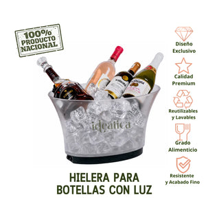 Hielera para Botellas Acrilico Grande con Luz Led Recargable Transparente Clarificada Eventos y Catering