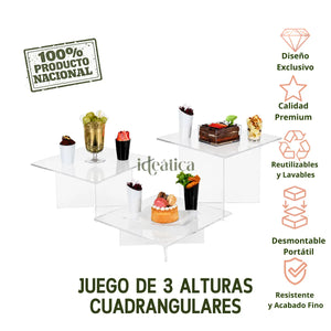 Juego de 3 Alturas Cuadrangulares para Cupcakes Postres y Catering Acrilico