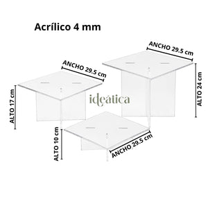Juego de 3 Alturas Cuadrangulares para Cupcakes Postres y Catering Acrilico