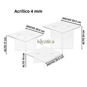 Juego de 3 Alturas Cuadrangulares para Cupcakes Postres y Catering Armable Acrilico IA