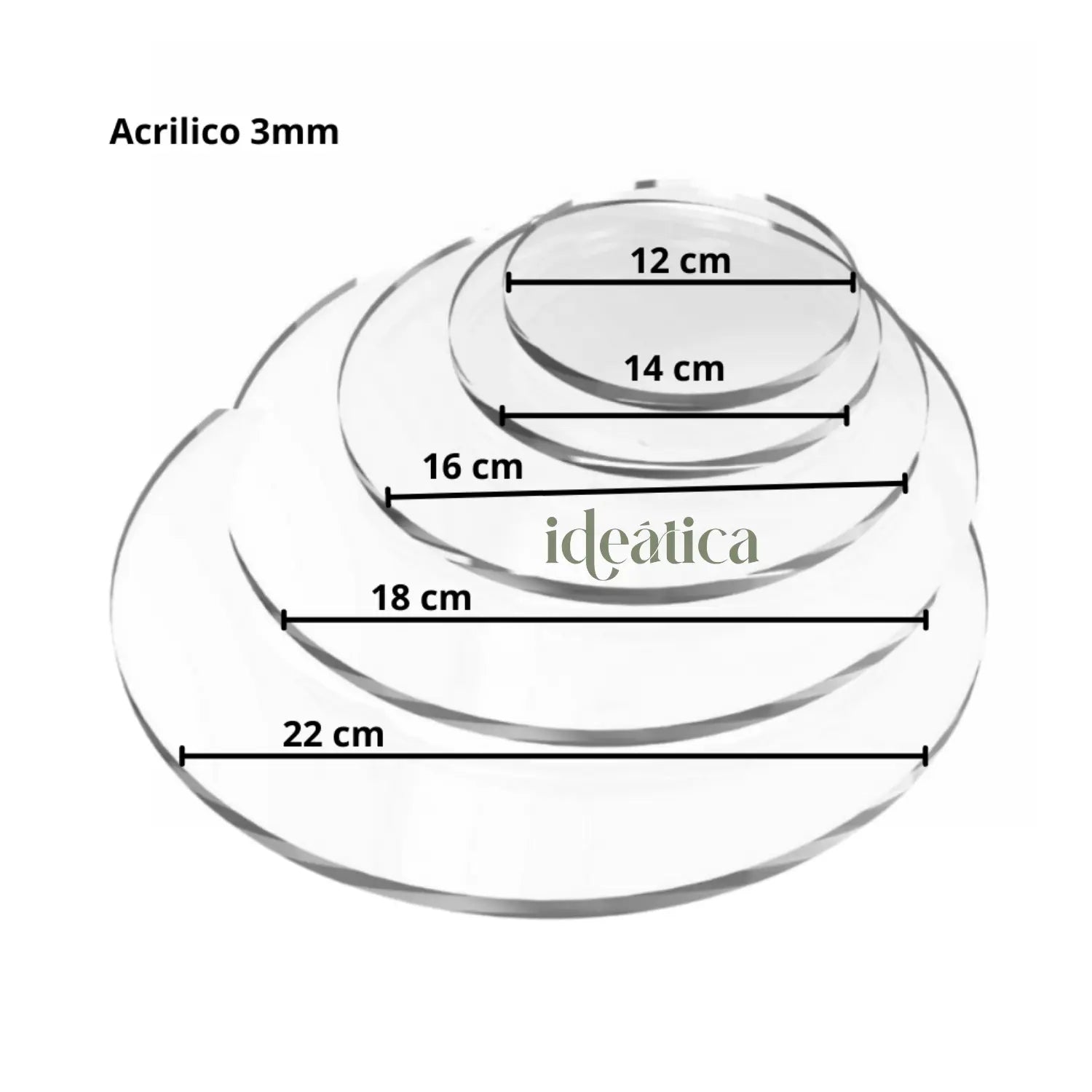 Juego de 5 Discos de Acrilico para Betun en Pastel Reposteria 22,18, 16, 14 y 12 cm IA