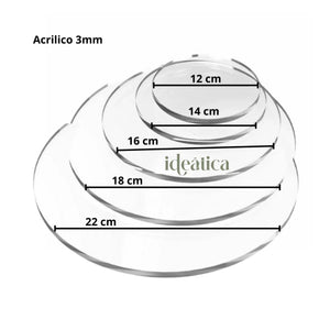 Juego de 5 Discos de Acrilico para Betun en Pastel Reposteria 12, 14, 16, 18 y 22 cm IA