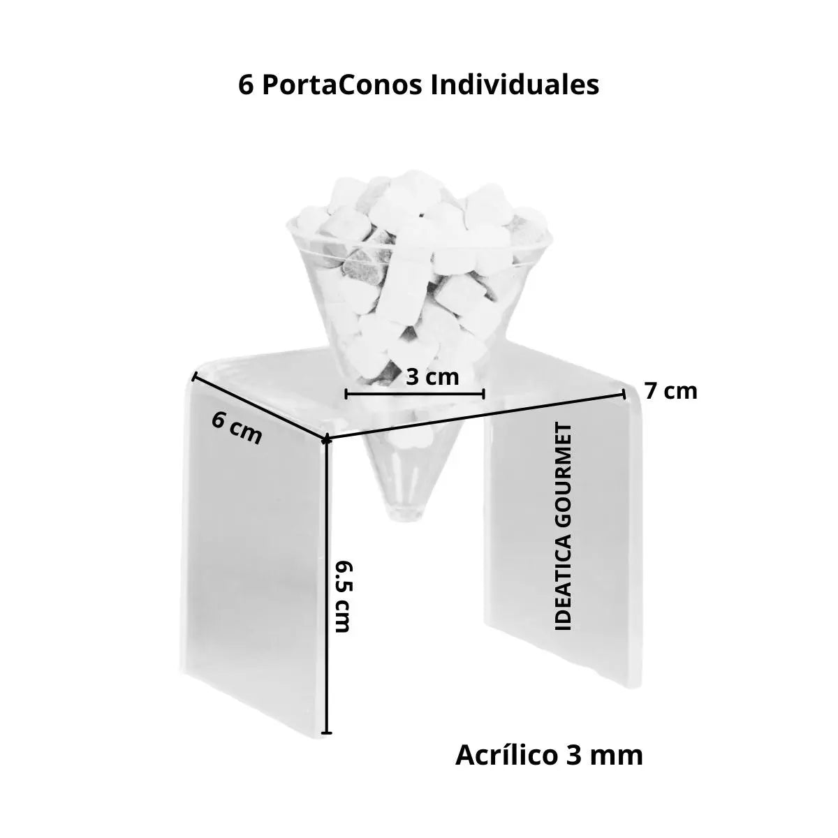 Juego de 6 Porta-Conos Postres Individuales de Acrilico Candy Bar Catering IA