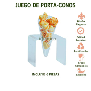 Juego de Porta-Conos Postres Individuales de Acrilico Candy Bar Catering 6 pzas IA