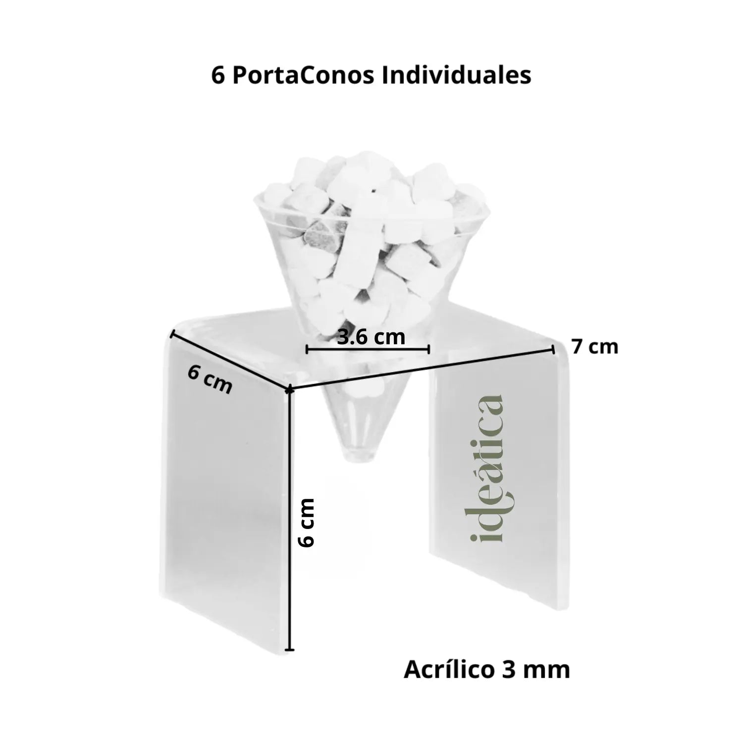 Juego de 6 Porta-Conos Postres Individuales de Acrilico Candy Bar Catering IA