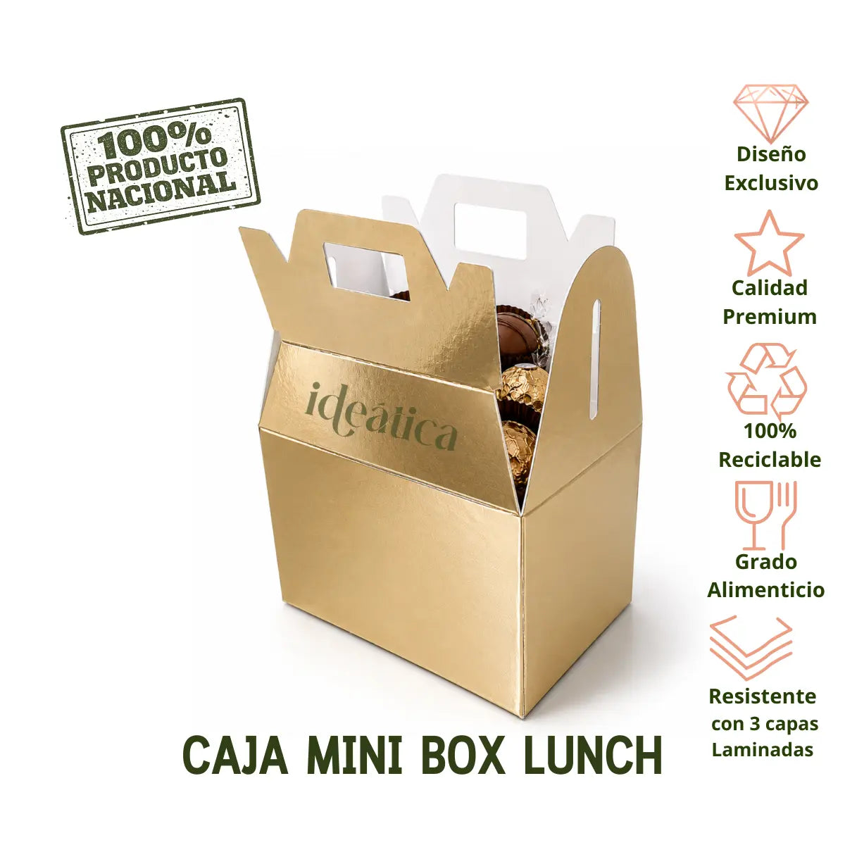 Mini Caja Estilo Box Lunch de Carton Laminado Armable para Dulces Degustaciones y Catering  50 pzas