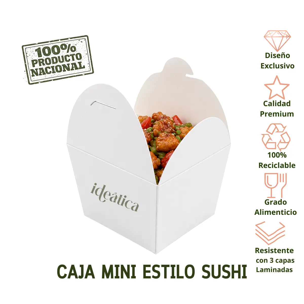 Mini Caja Estilo Sushi de Carton Laminado Armable para Dulces Degustaciones y Catering 25 pzas