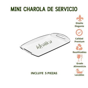 Mini Charola de Servicio Para Canapes o Postres Re-utilizable Plastico Catering 5 pzas IA
