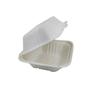 Mini Contenedor Tipo Almeja con Bisagra Biodegradable Compostable para Alimentos o Comida Cuadrangular  - ( 20 Pzas / 100 Pzas ) IN
