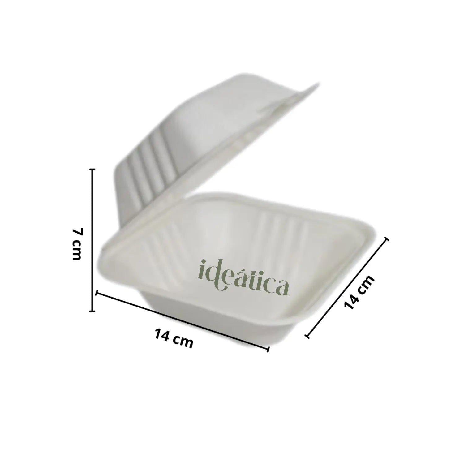 Mini Contenedor Tipo Almeja con Bisagra Biodegradable Compostable para Alimentos o Comida Cuadrangular IN