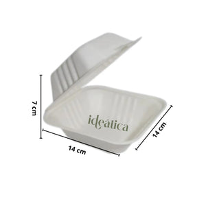 Mini Contenedor Tipo Almeja con Bisagra Biodegradable Compostable para Alimentos o Comida Cuadrangular  - ( 20 Pzas / 100 Pzas ) IN