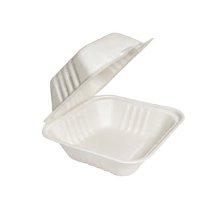 Mini Contenedor Tipo Almeja con Bisagra Biodegradable Compostable para Alimentos o Comida Cuadrangular  - ( 20 Pzas / 100 Pzas )