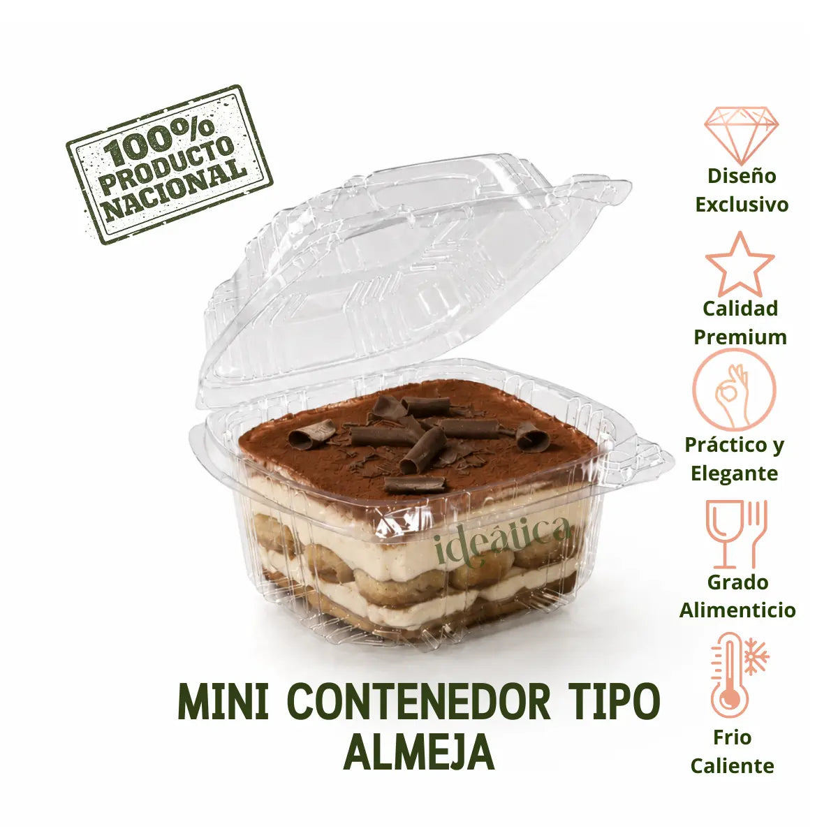 Mini Contenedor Tipo Almeja con Bisagra Para Alimentos, Snacks  o Comida Plastico Cuadrangular - ( 25 Pzas / 100 Pzas )